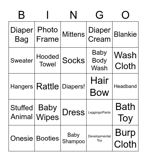 Baby Bingo Card