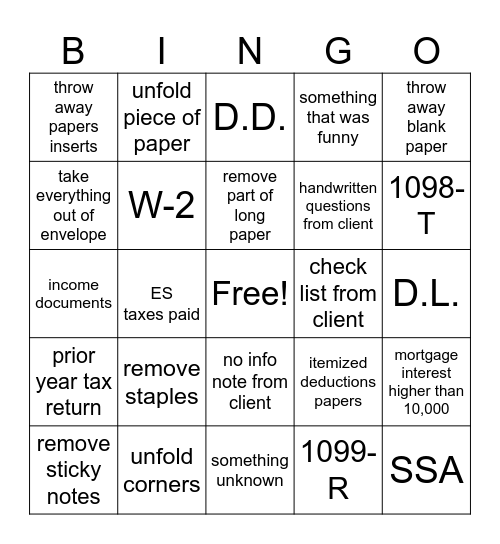 ATTA TAX RETURN PREP Bingo Card