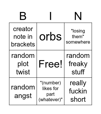 wattpad bingo Card