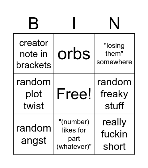 wattpad bingo Card