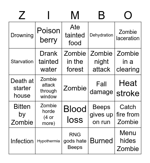 Zimbo! Bingo Card