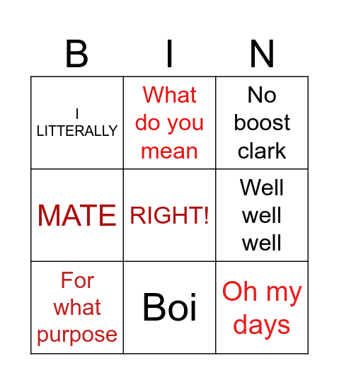 Logan Clark Bingo Card