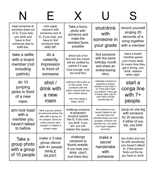 Nexus Bingo Card