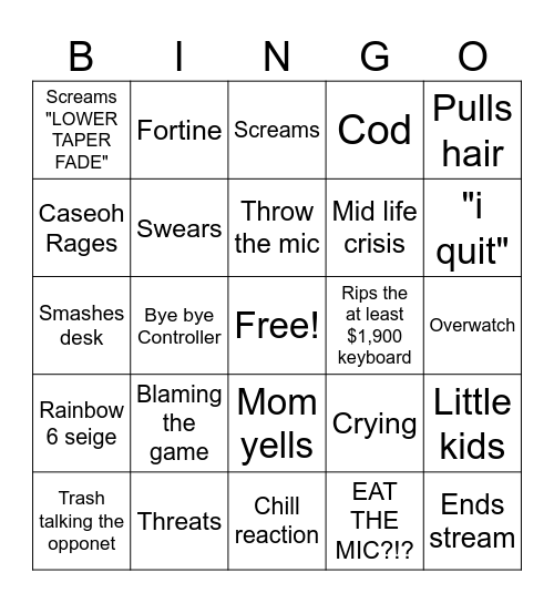 RAGING BINGO Card