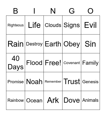 Noah's Ark Bingo Card