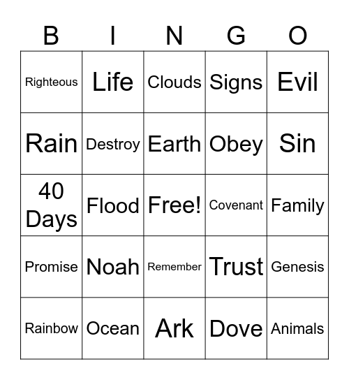 Noah's Ark Bingo Card