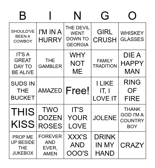COUNTRY SINGO Bingo Card