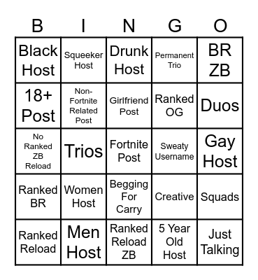 XBOX FORTNITE GROUP POST BINGO Card