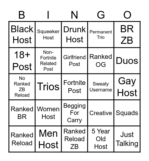XBOX FORTNITE GROUP POST BINGO Card