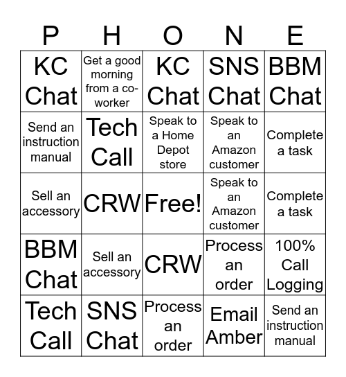 Customer Service Bingo Card