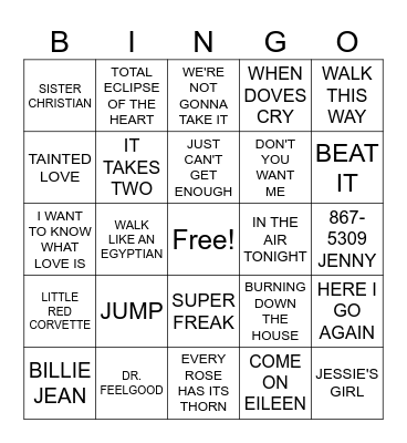 80s SINGO Bingo Card