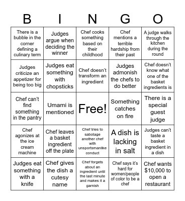 Chopped Bingo Card