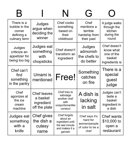 Chopped Bingo Card