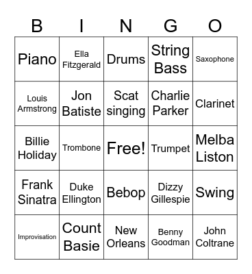 Jazz History Bingo Card