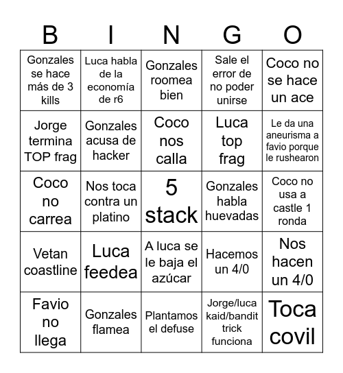 R6 bingo Card
