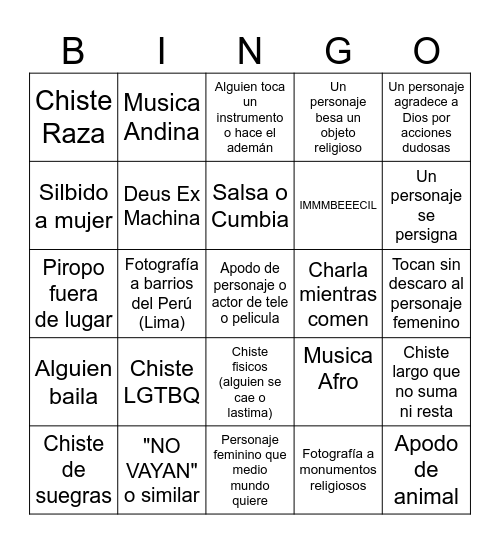 Melcochita Bingo Card
