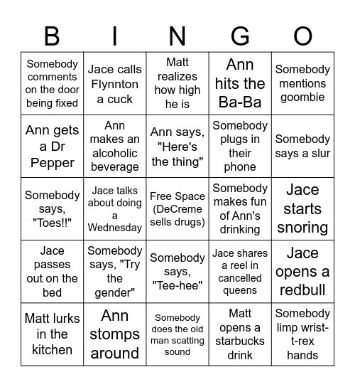 Monday Gayyyme Night Bingo Card