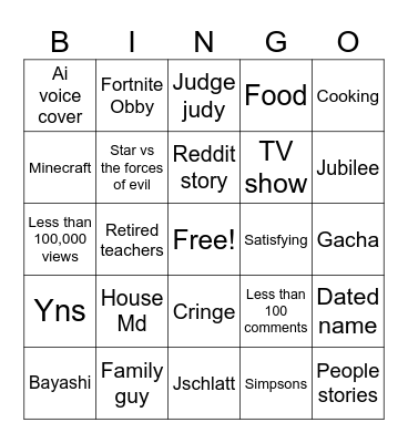 Yt shorts Bingo Card