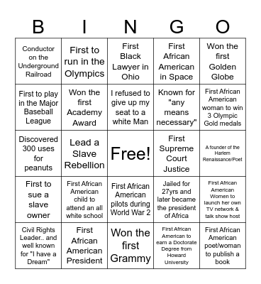 Who Am I? Black History Month Bingo Card