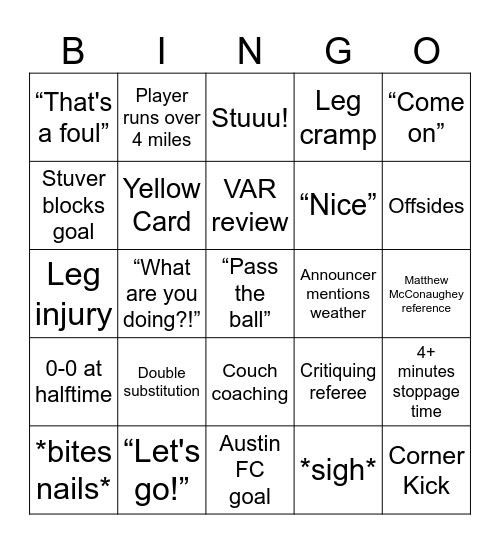 Austin FC Bingo Card