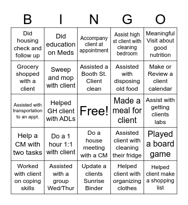 Sunrise Staff Bingo Card