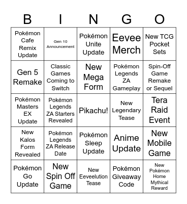 Pokemon Presents 2025 Bingo Card