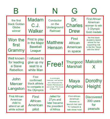 Who Am I? Black History Month Bingo Card