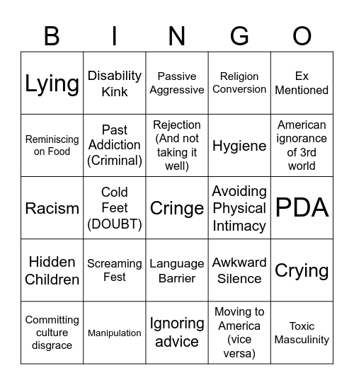 90 Day Fiancé Bingo Card
