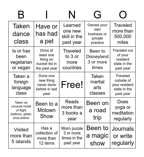 FUN ACTIVITIES has Bingo Card