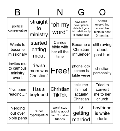 new Christian girl Bingo Card