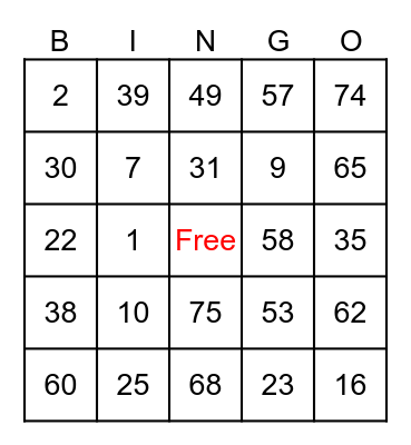 TSPS BINGO FUNDRAISING GAME Bingo Card