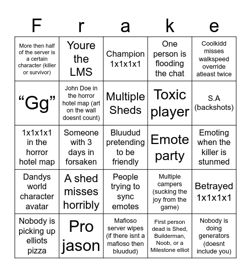 Really Easy Forsaken Server Bingo Card