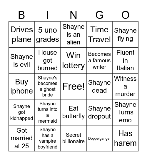 Shayne 2025 Bingo Card