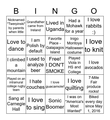 UW-CTRI HUMAN Bingo Card