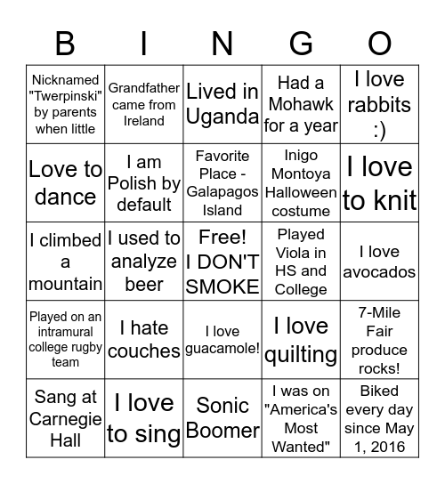 UW-CTRI HUMAN Bingo Card