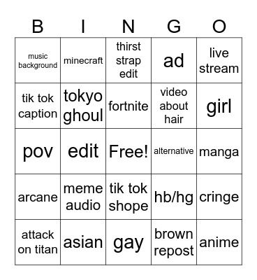 qeenra tiktok Bingo Card