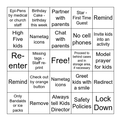 MHC CR Kids Ministry Bingo Card
