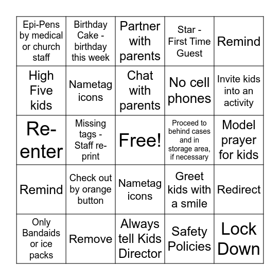 MHC CR Kids Ministry Bingo Card