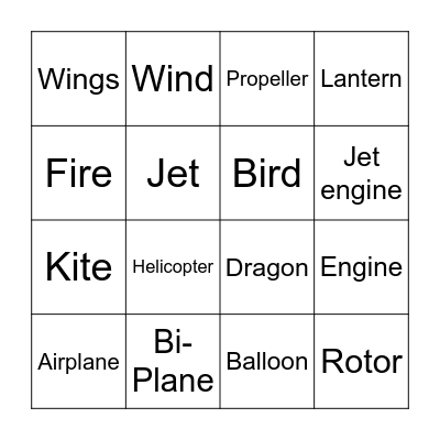 Flying Things! Bingo Card