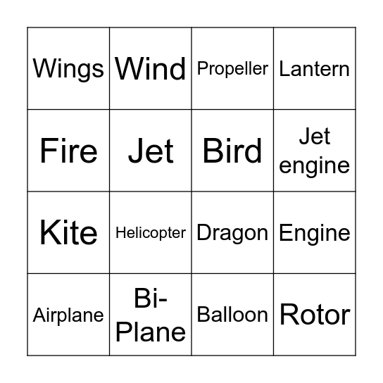 Flying Things! Bingo Card