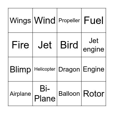 Flying Things! Bingo Card