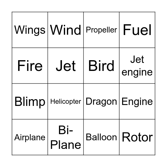 Flying Things! Bingo Card