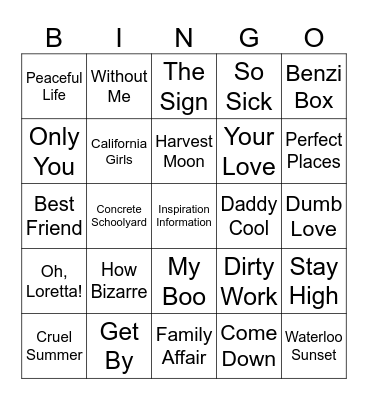 Feb - songs with 2 word titles Bingo Card