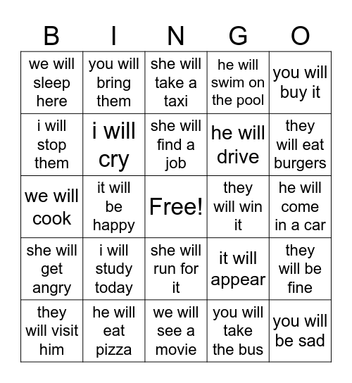 future with will Bingo Card