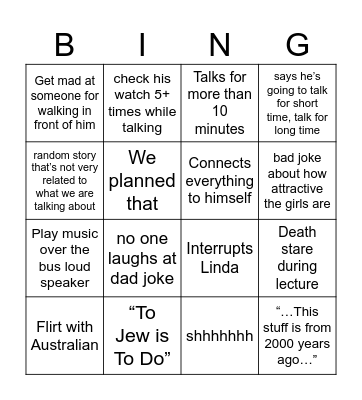 Tuv Tuv Bingo Card