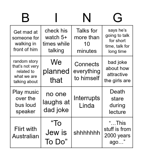 Tuv Tuv Bingo Card