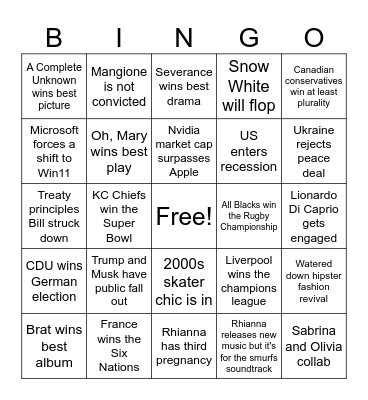 2025 Bingo Card