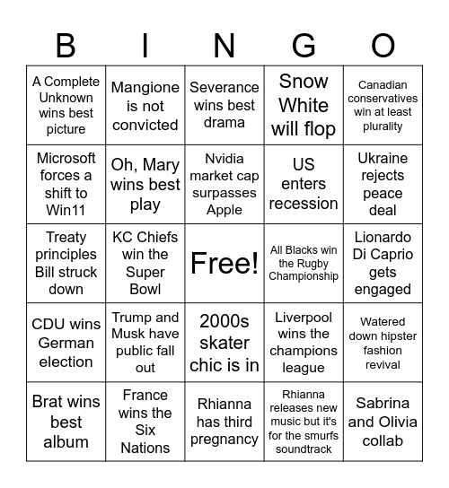 2025 Bingo Card