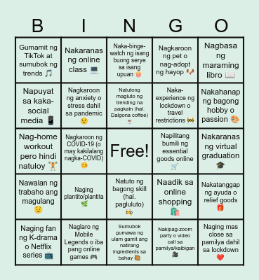 PANDEMIC BINGO Card