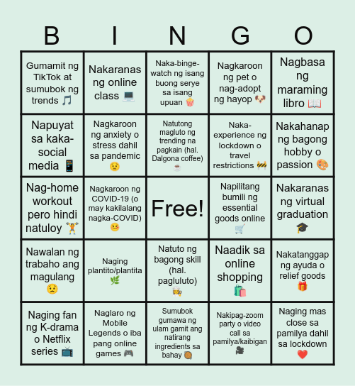 PANDEMIC BINGO Card